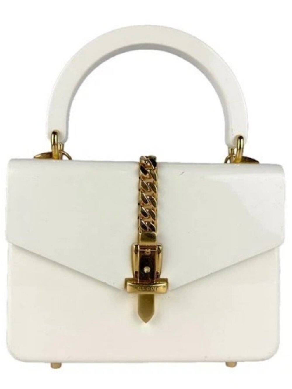 Auth GUCCI Sylvie 1969 Handbag Shoulder Bag Off White/Gold Acrylic/Metal - z8898